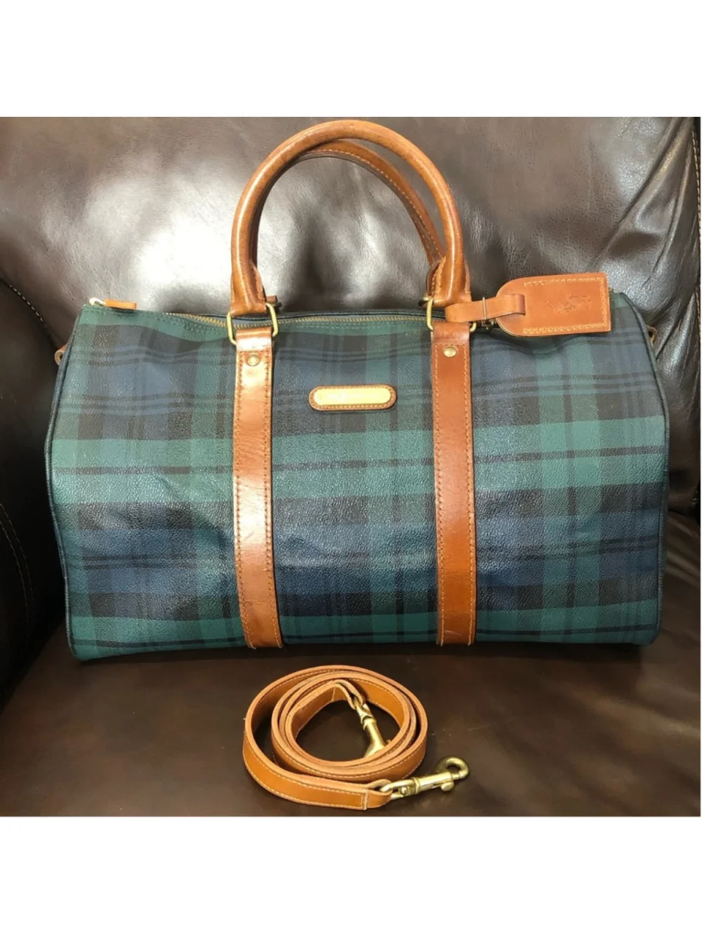 RALPH LAUREN Black Watch Plaid Boston Weekend Travel Duffle Doctors Bag 40cm
